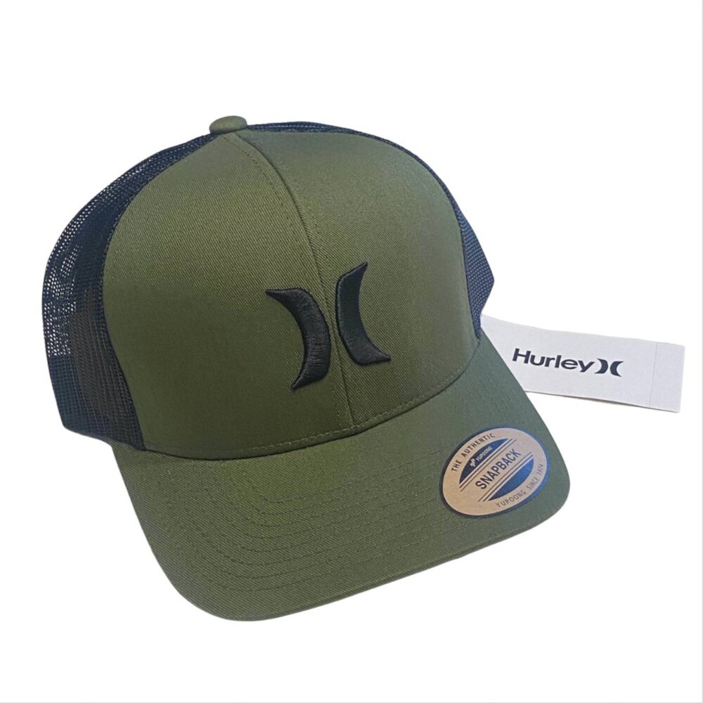 Hurley Olive Green Embroidered Logo Del Mar Trucker Meshback Snapback Hat - NWT